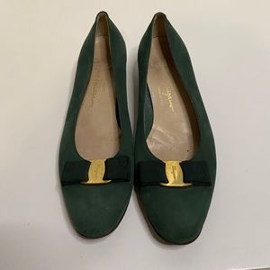 Salvatore Ferragamo Green Suede ballet flats